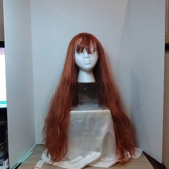 Long Copper Red Wavy Wig 28” - Vibrant Auburn Ginger Mermaid Hair with Fringe main image 6